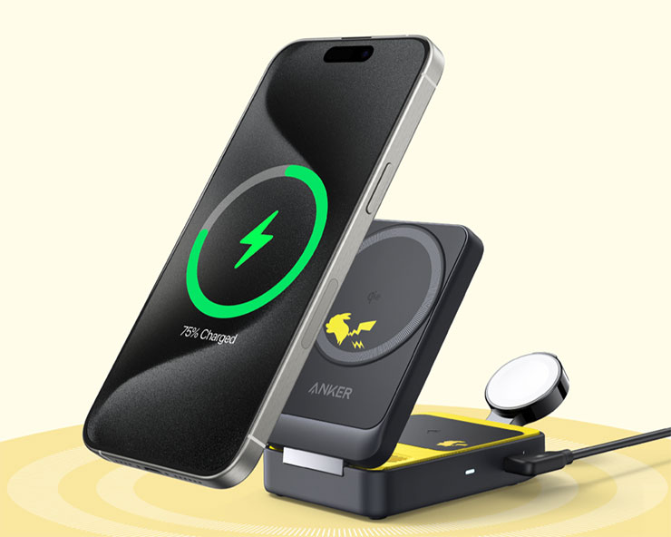 ANKERx寶可夢台日限定聯名!三合一磁吸無線充電座、充電線與造型收納包 10/1 預購開跑! - 阿祥的網路筆記本 皮卡丘 3-in-1 MagGo Qi2 15W磁吸無線充電座