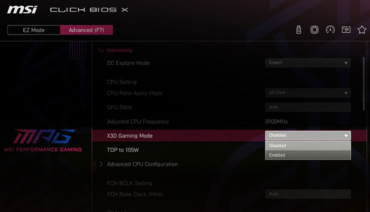 只需透過 MSI Click BIOS X 啟用 X3D 遊戲模式即可增強效能