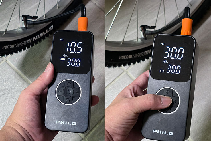 飛樂打氣王 2 急速無線電動打氣機 TP20II 開箱實測:打氣更快速,電量更提升!更易於攜帶的救車神器! - 阿祥的網路筆記本 實際測試自行車的充氣,在胎壓不足的情況下,約莫 10 秒即可將輪胎氣壓充氣至 30 PSI 的設定值。