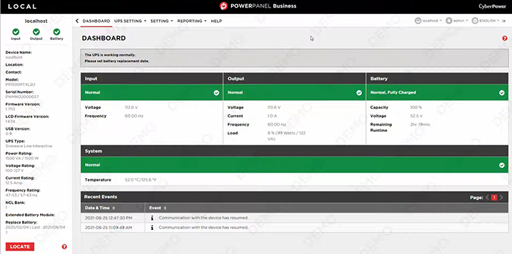 PowerPanel 企業版管理軟體，可方便使用者透過網頁介面掌握 UPS 運作狀態。