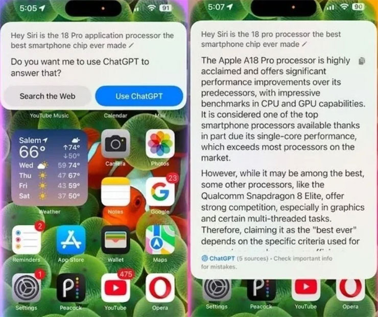 蘋果的 Siri 「進階版」的 Demo 畫面展示了與 ChatGPT 的整合功能，但至今仍未成真